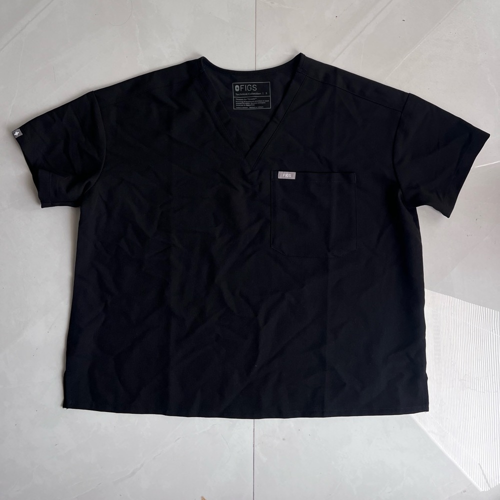 FIGS Black V-Neck Medical Scrub Top